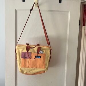 Kavu Yellow and Orange Tote Bag with Brown Accents